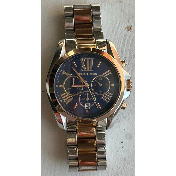 Michael Kors Bradshaw Chronograph Two-Tone MK5606 Women's Navy Face Watch $375 - Picture 9 of 16